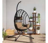 vidaXL Fauteuil suspendu design oeuf avec support Taupe rotin et acier