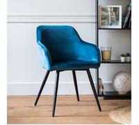 Happy Garden Chaise Gisele – Vintage velours bleu, accoudoirs, pieds métal noir
