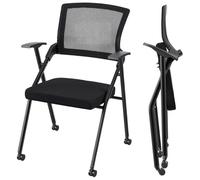 Chaise visiteur pliante à roulettes - FIANAO - Empilable - Dossier respirant - Assise mousse - 136 kg - 35×42×88 cm