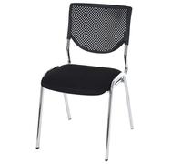 Chaise visiteur T401, chaise de conférence empilable, tissu/textile ~ assise noire, pieds chromés