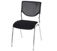 Chaise visiteur T401, chaise de conférence empilable, tissu/textile siège noir, pieds chromés