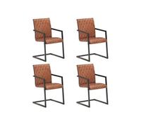 Chaises de salle à manger cantilever 4pcs Marron Cuir véritable - VidaXL