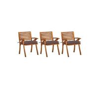 vidaXL Chaises de jardin avec coussins - Lot de 3, bois massif acacia