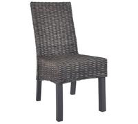 Chaises à manger en rotin kubu - CLARENCE - Lot de 2 - Marron avec finition gris délavé - Rotin kubu et bois d'acajou