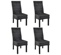 Chaises à Manger Lot de 4 Noir Rotin Kubu | Bois de Manguier, Tissage Fait Main, Confortables, Faciles à Nettoyer, 110 kg par Siège