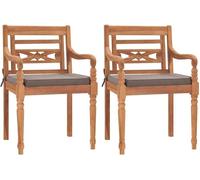 Chaises Batavia lot de 2 avec coussins gris foncé Bois de teck