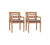 Chaises Batavia lot de 2 avec coussins gris foncé Bois de teck