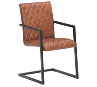 Chaises cantilever salle à manger 6 unités cuir véritable marron | Design rétro, siège rembourré, nettoyage facile, acier revêtu par pulvérisation, max. 110 kg par siège