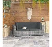 vidaXL Canapé d'angle 2 pièces avec coussins Poly Rattan Gris