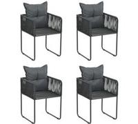 vidaXL Chaises de jardin 4 pcs. avec coussins Poly rotin noir