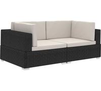 Chaises d'angles lot de 2 avec coussins Résine tressée Noir