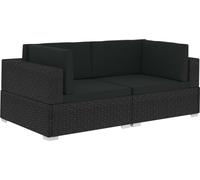 Chaises d'angles lot de 2 avec coussins Résine tressée Noir