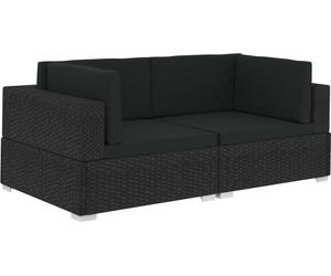 Chaises d'angles lot de 2 avec coussins Résine tressée Noir