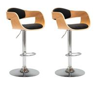 Chaises de bar 2 pcs Bois Courbé et Simili Cuir Noir avec Métal Chromé | Hauteur réglable, vérin à gaz, repose-pieds, 110 kg par siège, salle à manger, bar