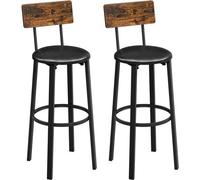 VASAGLE Tabourets de Bar, Lot de 2, Rembourré, PU, Assise 75,5 cm | Chaise de Cuisine, Repose-Pieds, Montage Simple, Industriel, Marron Rustique et Noir Classique, Collection BARNET LBC069B81V2