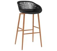Chaises de Bar Lot de 2 Noir avec Dossier Bas et Pieds en Métal | PP robuste, impression par transfert thermique, aspect bois, charge de 110 kg, montage facile, cuisine et bar