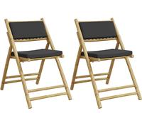 vidaXL Chaises de bistrot pliantes Bambou coussins gris foncé Lot de 2