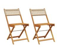 Chaises de bistrot lot de 2 beige bois massif d'acacia et rotin