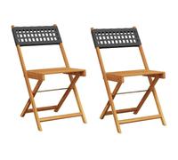 Chaises de bistrot lot de 2 noir bois massif d'acacia et rotin