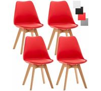 Chaises de Cuisine Linares - CLP - Lot de 4 - Surface en Plastique - Revêtement en Similicuir - Rouge