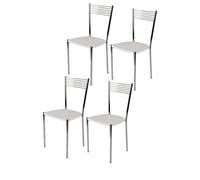 Chaises de Cuisine - Tommychairs - Lot de 4 - Structure en Acier chromé et Assise en Bois - Blanc