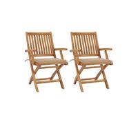 Chaises de jardin 2 pcs avec coussins beige Bois de teck massif