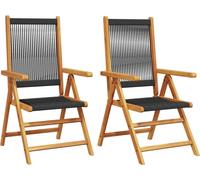 vidaXL Chaises de jardin 2 pcs. noir bois massif acacia et polypropylène