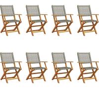Chaises de jardin 8 pcs. Pliable Gris Poly Rotin & Bois Massif