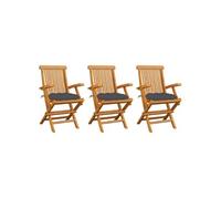 vidaXL Chaises de jardin avec coussins anthracite 3 pcs. Bois massif teck