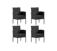 vidaXL Chaises de jardin avec coussins en noir 4 pcs. noir Polyrattan