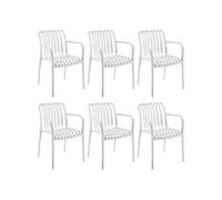 Chaises de jardin - TECTAKE - Lot de 6 chaises ALCUDIA empilables et résistantes aux intempéries et UV 54,5 x 58 x 80,5 cm - Crème