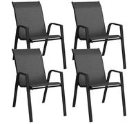 Chaises de jardin empilables - Outsunny - lot de 4 fauteuil d'extérieur avec accoudoirs revêtement résine tressée - gris