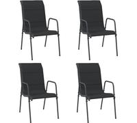 Chaises de jardin, ensemble de 4, pour dîner et détente, acier enduit de poudre et textilène rembourré, 51x66x88 cm, noir et anthracite