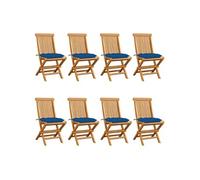 Chaises de jardin et coussins bleu lot de 8 Bois de teck massif