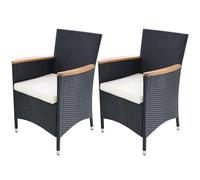 Chaises de jardin lot de 2 avec coussins Résine tressée Noir