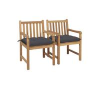 Chaises de jardin lot de 2 et coussins anthracite Bois de teck