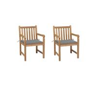 Chaises de jardin lot de 2 et coussins gris Bois de teck massif
