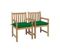 Chaises de jardin lot de 2 et coussins vert Bois de teck massif