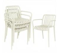 Chaises de jardin,OMOZUN,chaises d'extérieur,chaises de salle à manger,lot de 4,empilables avec accoudoirs,design à lattes + PP résistant aux UV et aux intempéries,charge maximale de 120 kg,blanc Blan