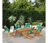 vidaXL Chaises de jardin pliantes – lot de 6 – tissu vert, bois massif