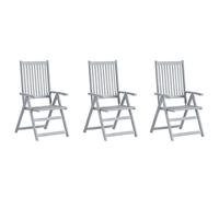 Chaises de jardin réglables 3 pièces avec coussins en bois massif d'acacia