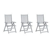 Chaises de jardin réglables 3 pièces avec coussins en bois massif d'acacia