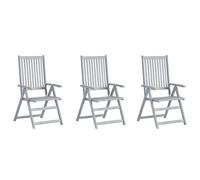 Chaises de jardin réglables 3 pièces avec coussins en bois massif d'acacia