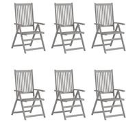 Chaises de jardin réglables 6 pcs. avec coussins en bois massif d'acacia