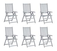 Chaises de jardin réglables 6 pcs. avec coussins en bois massif d'acacia
