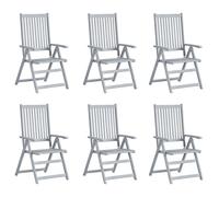 Chaises de jardin réglables 6 pcs. avec coussins en bois massif d'acacia