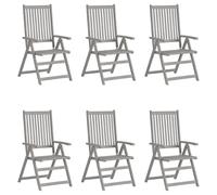 Chaises de jardin réglables 6 pcs. avec coussins en bois massif d'acacia