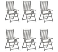 Chaises de jardin réglables 6 pcs. avec coussins en bois massif d'acacia