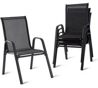 Chaises de jardin Relaxdays, lot de 4, dossier haut, accoudoirs, empilables, jusqu'à 150 kg, polyester, métal, chaises empilables, anthracite
