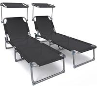 Chaises de jardin set de 2 - Chaise longue - avec protection solaire - Pliable & réglable - Chaise de jardin ergonomique - max. 110 kg - Bleu